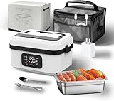 Lonchera eléctrica inalámbrica, calentador de alimentos portátil con tenedor y cuchara, acero inoxidable para el trabajo, oficina, picnic, coche, camping y viajes