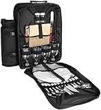 BRUBAKER Mochila de Picnic para 4 Personas Color Negro 30 × 39 X 21 Cm - con Compartimento Refrigerante Aislado Extraíble y Portabotellas