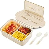 BIBURY Fiambrera, caja bento a prueba de fugas para niños y adultos, recipiente para alimentos con 3 compartimentos y juego de cubiertos, lonchera para microondas y lavavajillas (Marrón B)