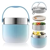 BUCOMTU Recipiente Térmico para Alimentos 1200 ml Termo Comida Caliente Adulto con Cuchara Plegable Fiambrera Termica Para Guardar Comidas,Almuerzos,Gachas,Sopas (Azul)