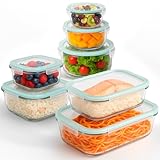 edihome, Recipientes de Cristal para alimentos, 14 Piezas (7 recipientes + 7 tapas), para Comida Hermetico, Apto para lavavajillas, congelador, microondas, sin BPA (7 Recipientes)