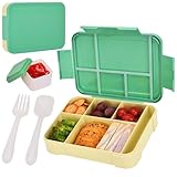 MQVXT Fiambrera Infantil,Lunch Box Niños,1330ML caja de almuerzo a prueba de fugas Sin BPA con Cuchara y Tenedor,Lunch box jardín de infantes,escuela (Azul (Verde)