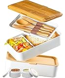 Umami Fiambrera Para Comida De Trabajo, Bento Lunch Box Japonés, Con 4 Compartimentos, Cubiertos, Recipientes Para Salsa, Caja De Almuerzo Sin BPA, Apta Para Microondas, Porta Alimentos 100% Hermética