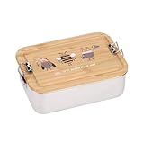 LÄSSIG fiambrera infantil de acero inoxidable y bambú fiambrera sostenible guardería escuela/Lunchbox Bamboo Nature