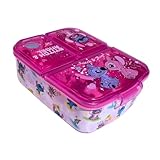 Stor, Sandwichera Stitch y Angel, Fiambrera para Niñas, Lonchera Porta Alimentos Escolar para Snacks, Almuerzos y Meriendas, con 3 Divisiones, Ligera y Fácil de Limpiar Reutilizable (Kawaii) 17x14x5Cm