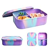 Fiambrera con compartimentos, fiambrera de silicona para niños y adultos, resistente a la rotura y a prueba de fugas, Batik Bento Box 1200 ml, fiambrera para el colegio, caja de desayuno, apta para