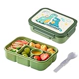 Mecmbj fiambrera infantil, loncheras para niños de 5 compartimentos con cuchara, lonchera para refrigerios, puede ser microondas, lonchera para niños para jardín infantes, escuela (dinosaurio)