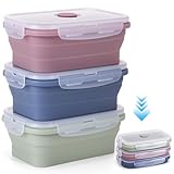 Fiambrera plegable – 3 unidades de 550 ml de silicona plegables fiambreras con tapa, caja bento caja de comida, cuenco plegable para microondas, nevera y congelador, fiambrera, accesorios de camping