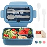 Bugucat Lunch Box Infantil Adulto 1200ML, Fiambrera lunchbox con 3 Compartimentos y Cubiertos de Plastico, Fiambrera a Prueba de Fugas, Fiambrera para Escuela Guardería Oficina Libre de BPA