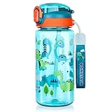 flintronic 20oz/600ml Botella de Agua Niños, Botella para Beber Pop-up, Botella de Agua Pajita para Infantil para Viajes Escolares Sin BPA, Sin Fugas, Reutilizable(Verde)
