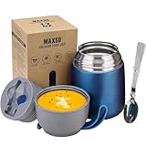 LOGEEYAR Termo para Comida 500ml Taza Aislada de Acero Inoxidable，Recipiente Aislante con Cuchara Plegable Recipiente Térmico sin BPA para Sopa, Frutas(azul)