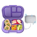 Bentgo Kids Chill - Lonchera Bento a prueba de fugas con bolsa de hielo extraíble y 4 compartimentos para comidas sobre la marcha, apta para microondas y lavavajillas, diseño patentado, color morado