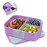 Fiambrera de silicona con 3 compartimentos 1200ml, sin BPA, hermética y resistente, apta para microondas y lavavajillas, ideal para escuela, picnic y almuerzo diario