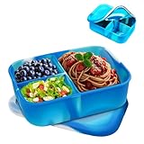 QINGZY Fiambrera de silicona con 3 compartimentos 1200ml, sin BPA, hermética y resistente, apta para microondas y lavavajillas, ideal para escuela, picnic y almuerzo diario (blue)