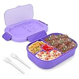 Fisynug Lonchera Bento de 1300 ml para adultos y niños, a prueba de fugas, con 3 compartimentos, contenedor de alimentos con cubiertos, sin BPA, reutilizable, apta para microondas