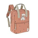 LÄSSIG Mochila infantil con correa para el pecho Mochila para guardería 28 cm, 5,5 litros, 3 años/Mini Square Backpack Happy Prints caramello