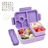 Bugucat Fiambrera infantil con compartimentos, 1300 ml, 3 unidades, a prueba de fugas, con 4 compartimentos, con compartimentos para adultos, caja de desayuno, fiambrera para niños y niñas,lila