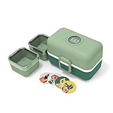 monbento - Fiambrera Infantil MB Tresor Green Forest - Lonchera para Niños 3 Compartimientos - Caja de Merienda - Ideal Escuela/Parque - Sin BPA - Segura y Duradera - Verde