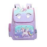 WISEHUBY Mochila para niños, escuela primaria, estudiante, caricatura, mochila escolar para adolescentes, mochila para niñas, Unicornio-morado-pequeño, A