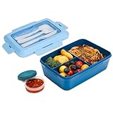 Oamwrae 1300 ml Fiambrera con Cubiertos, Lonchera para Niños con 3 Compartimentos, Fiambrera Infantil a Prueba de Fugas para Escuela, Oficina, Campamento, Microondas y Lavavajillas