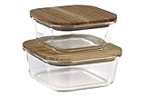 Cofan Set de 2 Fiambreras Cuadradas de Borosilicato | Modelo Bambú | Tapa de Bambú | Capacidad 520-800 ml