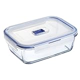 Luminarc 9207677 Pure Box Active - Recipiente Hermético Rectangular, Vidrio, Transparente y Azul, 1.22 L