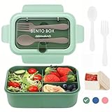 Bugucat Lunch Box Infantil Adulto 1200ML, Fiambrera lunchbox con 3 Compartimentos y Cubiertos de Plastico, Fiambrera a Prueba de Fugas, Fiambrera para Escuela Guardería Oficina Libre de BPA