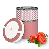IRIS BARCELONA - Lunch Box Doble, Fiambrera Térmica Acero Inox, 2 Compartimentos, Tapa Aislante y Asa, 900 ml Rosa