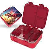Jarlson Fiambrera para niños con compartimentos, solo lavado a mano, fiambrera sin BPA, a prueba de fugas, caja de almuerzo, para guardería y escuela, 1000 ml (dinosaurio rojo, mili (3