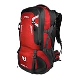 OcioDual Mochila Senderismo 60 Litros, Mochila Trekking, Montaña y Camino de Santiago, Multifuncional, Ligera, Mochilas Hombre para Camping, Acampada, Marcha Nórdica, Supervivencia, Rojo