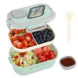 Kasanni Fiambrera, lunch box, bento box, Fiambrera con Compartimentos para Adultos y Niños, Fiambrera Bento para Escuela, Trabajo, Pícnic, Viajes, para microondas (Verde)