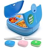 Umami Fiambrera para niños con cubiertos, estilo Bento, 3 grandes compartimentos, tamaños de porción ideales para edades de 3 a 9 años, libre de BPA, apta para microondas y lavavajillas (azul)