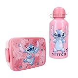 Vadobag Disney Stitch - Fiambrera y botella para niños, set de regalo, fiambrera con botella de aluminio, juego de pausas para guardería, escuela, color rosa
