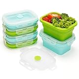 Kurtzy Pack de 6 Recipientes Herméticos para Alimentos Silicona Plegable con Tapas - 350 ml Fiambreras Comida Trabajo Apilables - Libre de BPA Reutilizable - Para Microondas, Lavavajillas y Congelador