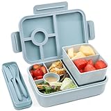 Bugucat Fiambrera 1300ML,Bento Lunch Box lunchbox con 5 Compartimentos y Cubiertos de Plastico, Fiambrera Infantil hermetico Bento Box para Adultos,Ideal Para,Picnic,Trabajo,Azul