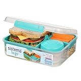 Sistema TO GO fiambrera bento | Fiambrera con tarrina para yogur o fruta | 1,65 l | Sin BPA | Verde azulado