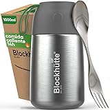 Blockhuette Termo para comida calientes de acero inoxidable I 1 litros I Con cepillo y tenedor, cucharaI papillero termico bebe para adultos y niños I Termo solidos para papillas, Recipiente termico