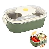 DAWRIS Fiambrera de acero inoxidable para niños con 2 compartimentos, fiambrera Bento Box con diseño de yema de huevo, fiambrera con divisor para comida, fiambrera para niñas, niños, caja de desayuno,