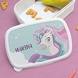 Transparent Gift Fiambrera Infantil Personalizada Unicornio con Nombre. Tupper para Niños y Niñas porta Bocadillos, Merienda para Colegio Guardería. Caja almuerzo con tapa Vuelta al Cole