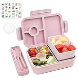 Bugucat Fiambrera 1300ML 3PCS, Bento Box Fiambrera Infantil con 5+2 Compartimentos y Cubiertos, Lunch Box Hermetico Fiambreras para Adultos Niños, Loncheras Ideal Para,Picnic,Trabajo,Púrpura,Rose