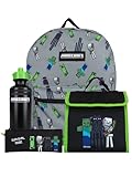 Minecraft Mochila Escolar Niño | Mochila Escolar E Bolsa De Almuerzo | Set Fiambrera Y Botella Infantil One Size Negro
