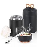 Dreamhigh Termo para Comida 550 ml, Recipiente Térmico para Comida, Frasco Acero Inoxidable Contenedor Térmico con e Cuchara Plegable, para Adultos Niños, Sin BPA, 10h Caliente/ 12h Frío (Negro)