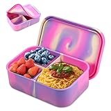 MICHIHOMIE Fiambrera Infantil con Compartimentos De 1200 Ml, Caja Bento De Silicona A Prueba De Roturas Y Fugas, Fiambrera para NiñAs Y NiñOs, Fiambrera Sin Bpa para El Colegio, Picnic (Rosa)