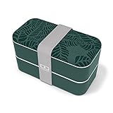 monbento - Fiambrera Lunch Box MB Original Jungle Made in France - Bento Box con 2 Compartimientos Herméticos - Caja Bento Trabajo/Escuela - Sin BPA - Segura y Duradera - Patrón Hojas - Verde