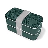 monbento - Fiambrera Lunch Box MB Original Jungle Made in France - Bento Box con 2 Compartimientos Herméticos - Caja Bento Trabajo/Escuela - Sin BPA - Segura y Duradera - Patrón Hojas - Verde