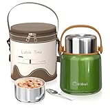 Euakee Termo para Comida 860 ml, Acero Inoxidable Doble Aislado con Cuchara, Recipiente Térmico para Comida, Fiambrera Termica Infantil y Adultos, Mantiene la Comida Caliente y Fría -Sin BPA (Verde)