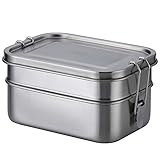 G.a HOMEFAVOR Cajas para el Almuerzo de Acero Inoxidable, 2-in-1 Almacenamiento de Alimentos, Caja de Metal Bento con Clips