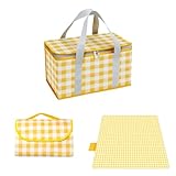 Cestas de picnic aisladas, 35 x 20 x 20 cm, bolsa isotérmica para picnic de 15 l, con manta de picnic de 150 x 200 cm, bolsas de playa portátiles impermeables para actividades al aire libre calientes