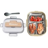 Caja de almuerzo genérica de acero inoxidable para adultos – Cuenco adulto con cubiertos | Caja de comida de almacenamiento de 3 compartimentos para escuela, oficina, pícnic