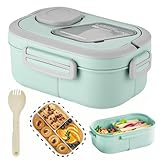 Miawtro Bento Fiambrera con compartimentos, fiambrera de 2 capas, fiambrera a prueba de fugas, para adultos, caja de ensalada To Go Fiambrera, caja para aperitivos, caja de desayuno, fiambrera (verde)